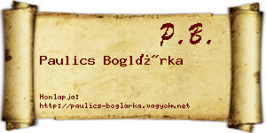 Paulics Boglárka névjegykártya